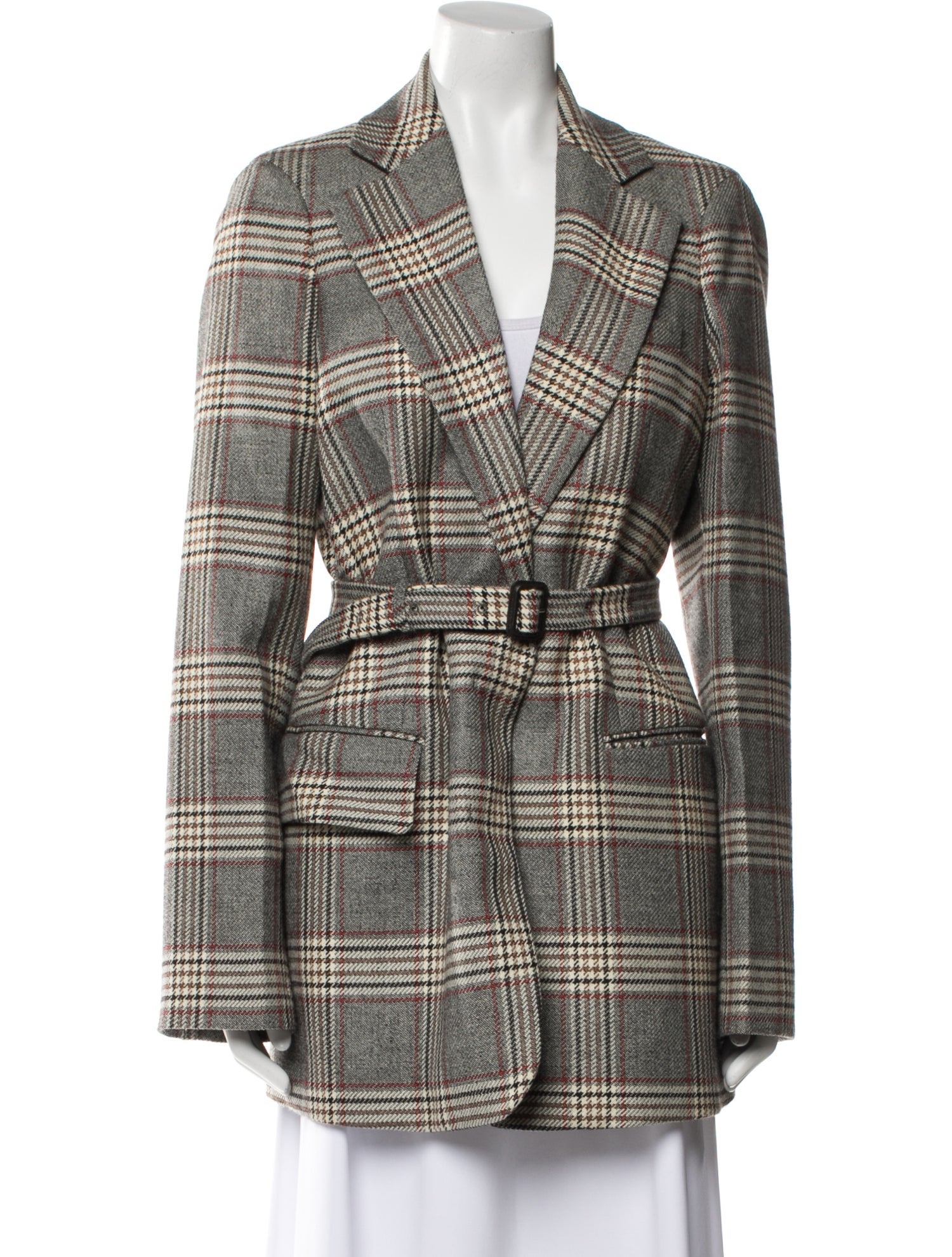 Joseph Virgin Wool Plaid Print Peacoat