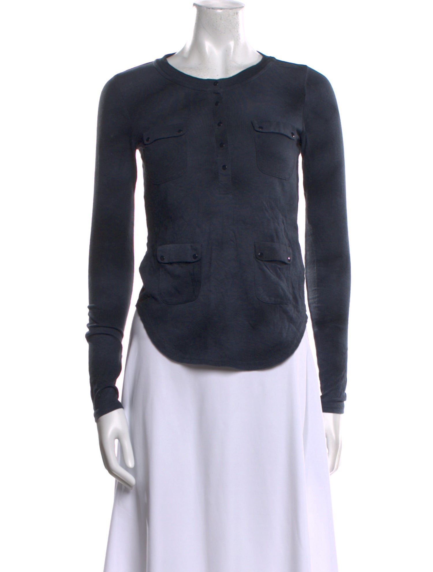 Joseph Crew Neck Long Sleeve Button-Up Top