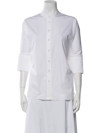 Joseph Mock Neck Three-Quarter Sleeve Button-Up Top