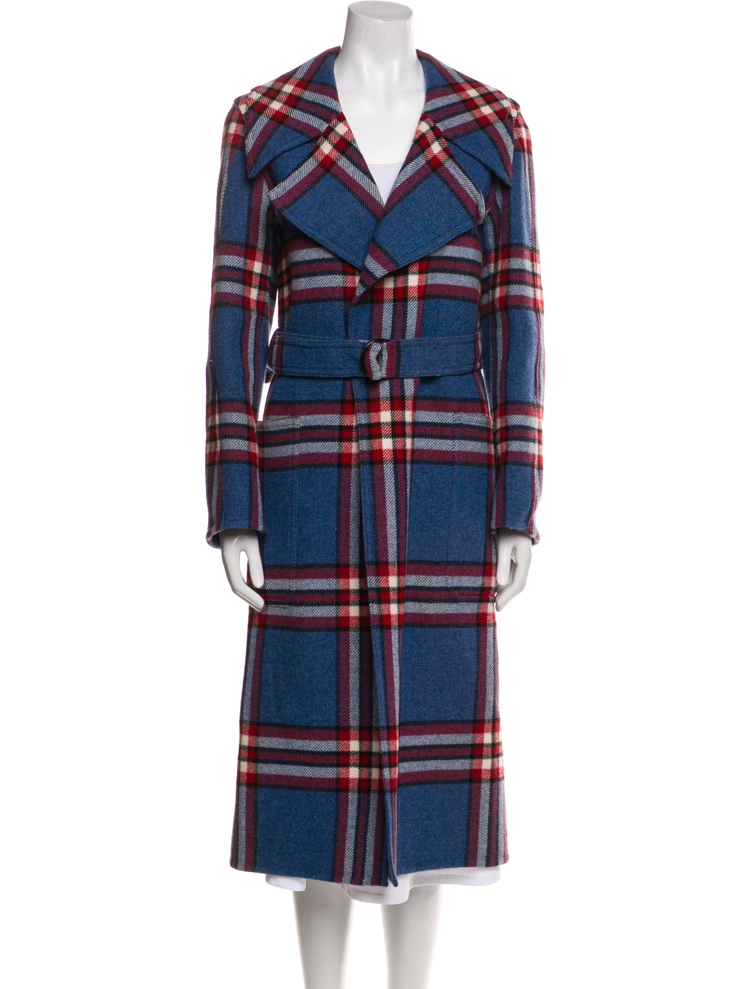 Joseph Wool Plaid Print Trench Coat