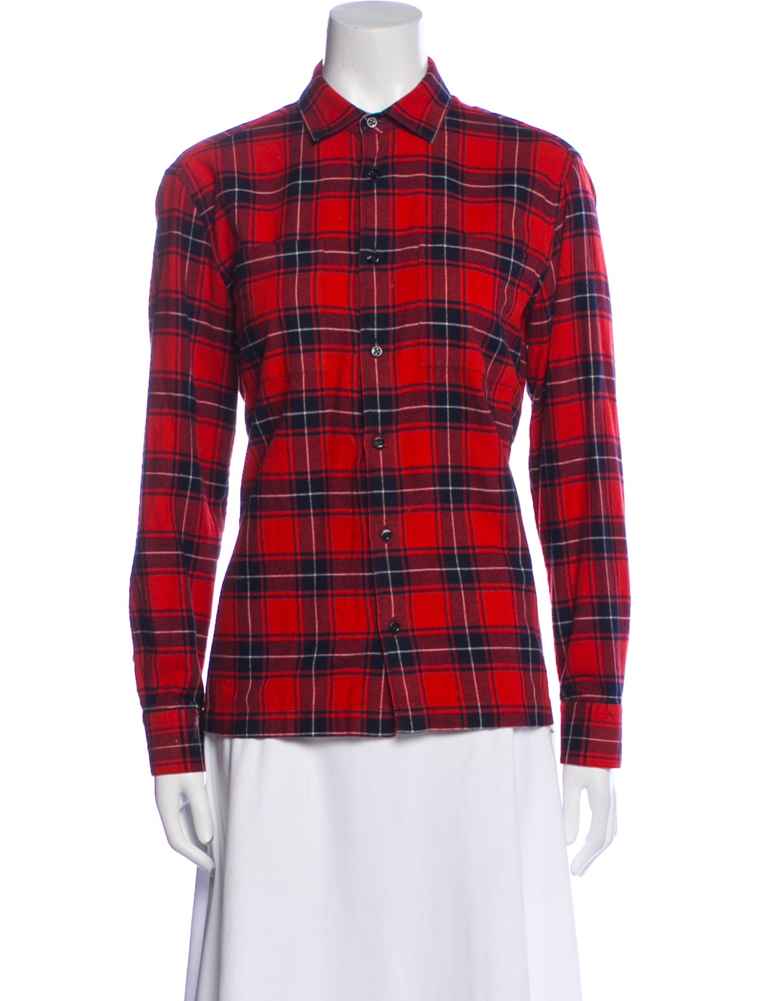 Joseph Plaid Print Long Sleeve Button-Up Top