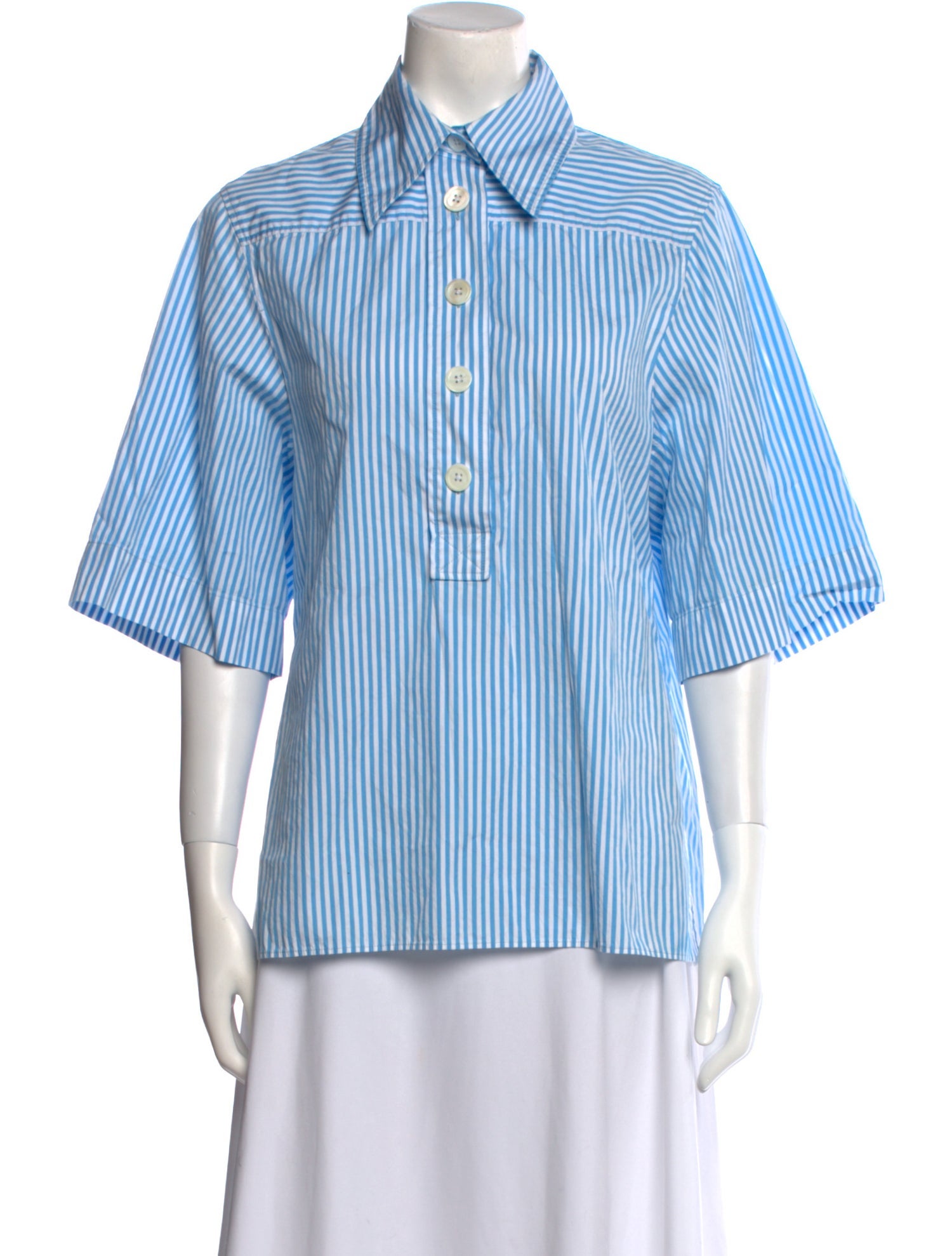 Joseph Striped Three-Quarter Sleeve Button-Up Top