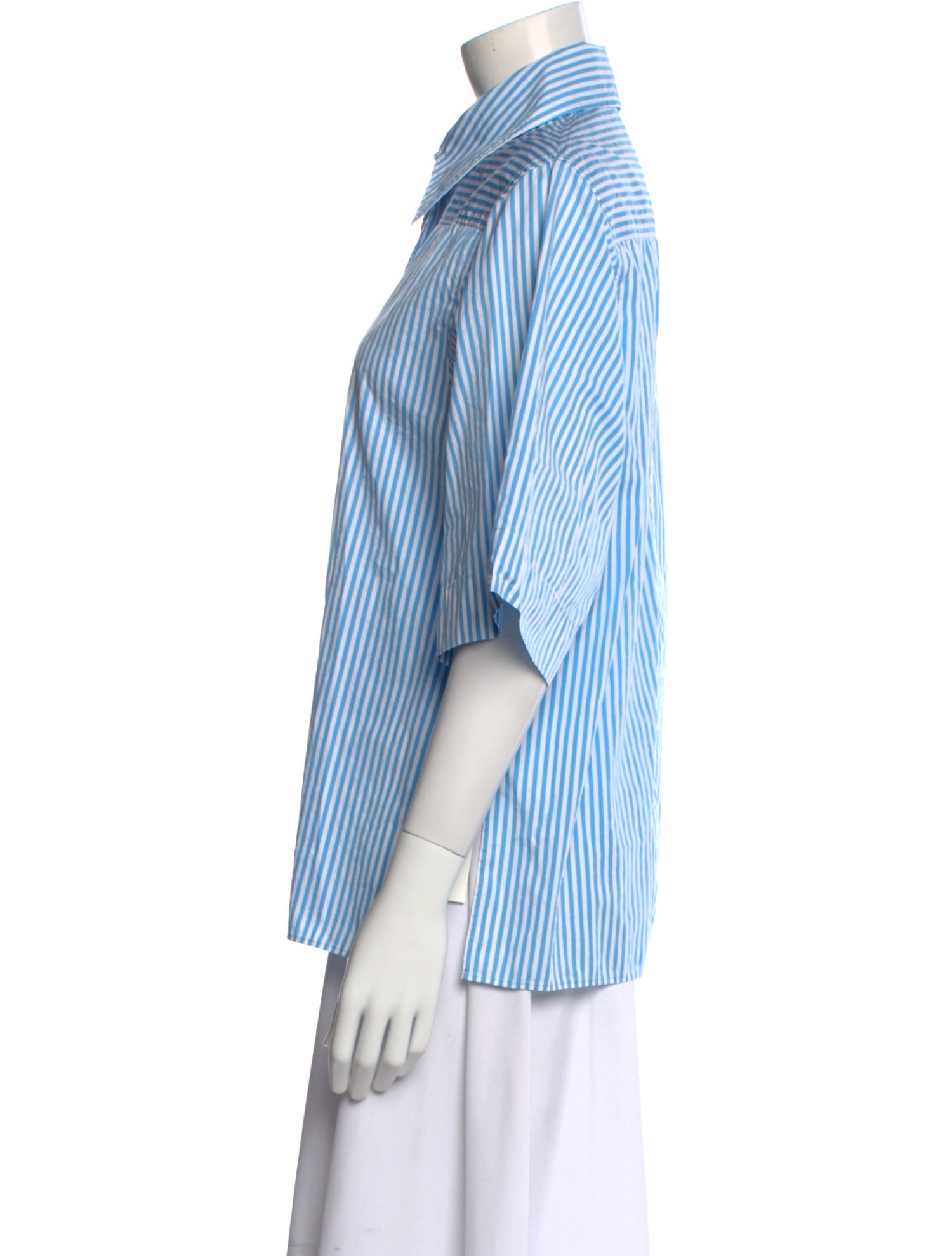 Joseph Striped Three-Quarter Sleeve Button-Up Top