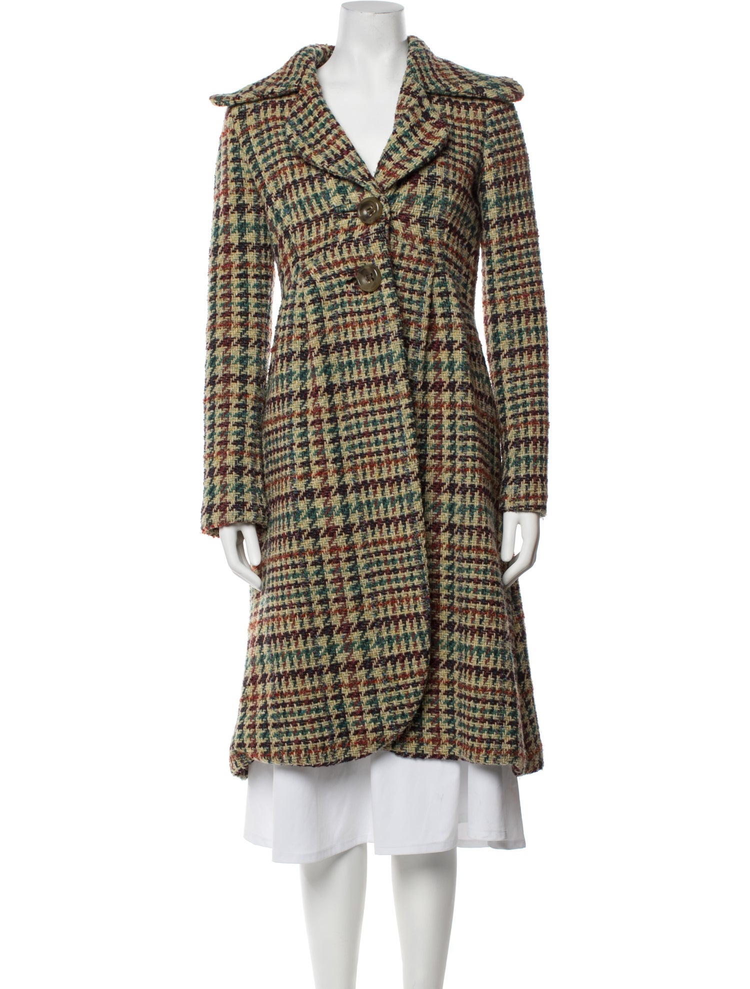 Miu Miu 2020 Houndstooth Print Trench Coat - Green Coats, Clothing