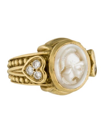 Judith Ripka 18K Mother of Pearl Intaglio & Diamond Ring
