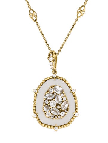 Judith Ripka 18K Colorless Sapphire, Mother of Pearl & Diamond Pendant Necklace