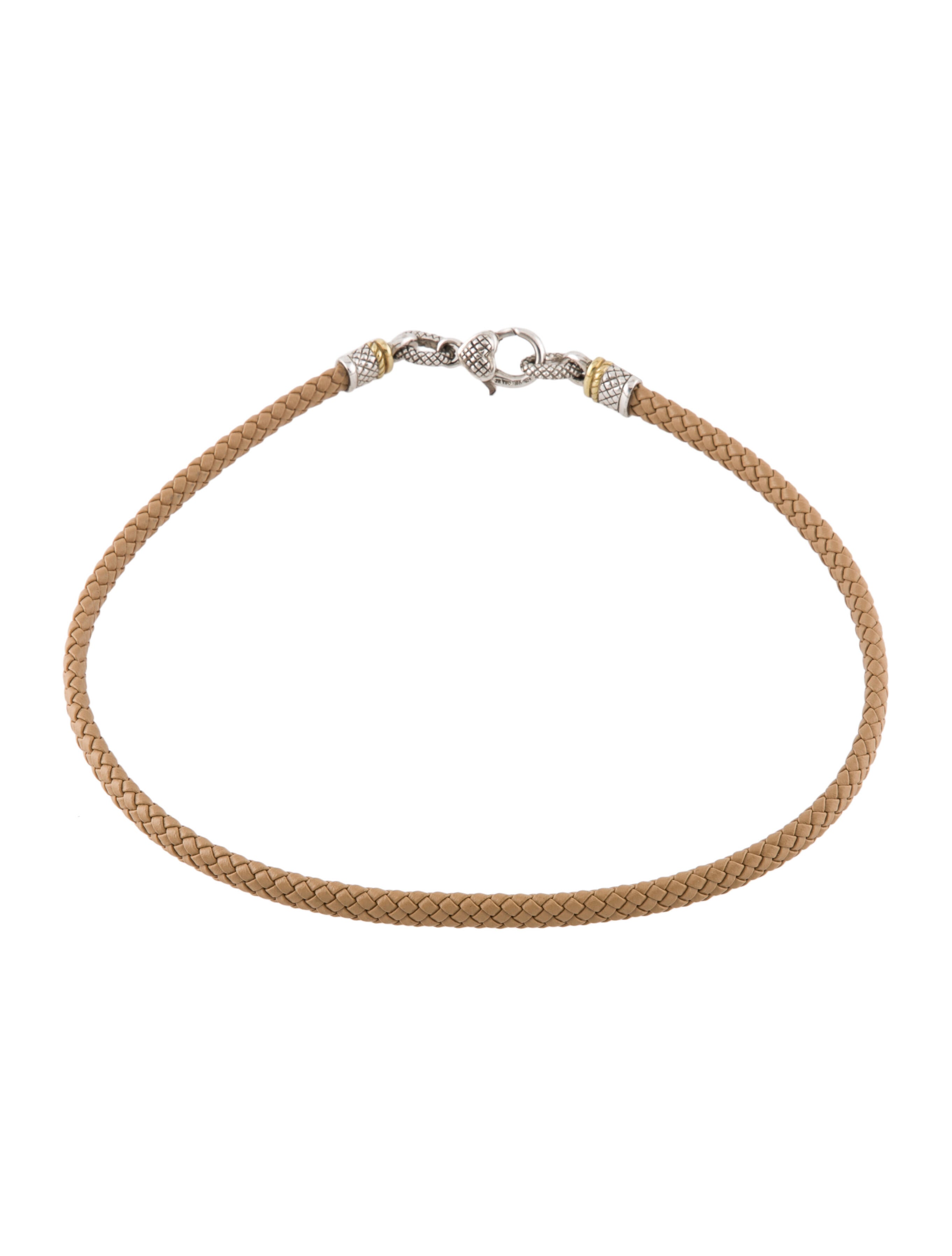 Judith Ripka TwoTone Diamond & Woven Leather Necklace Neutrals, 18K Yellow Gold Choker