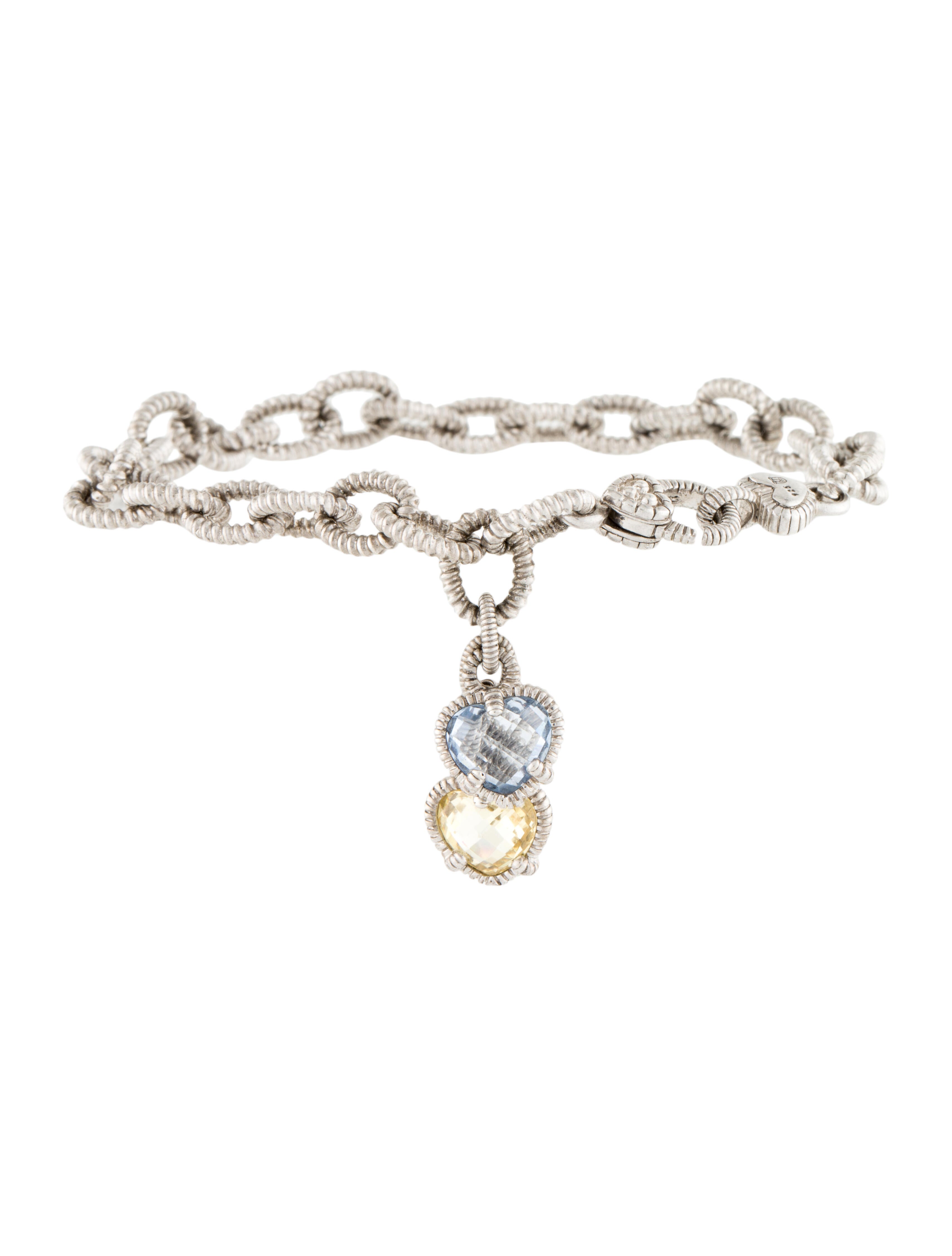 Judith Ripka Double Heart Link Bracelet Blue, Sterling Silver Link