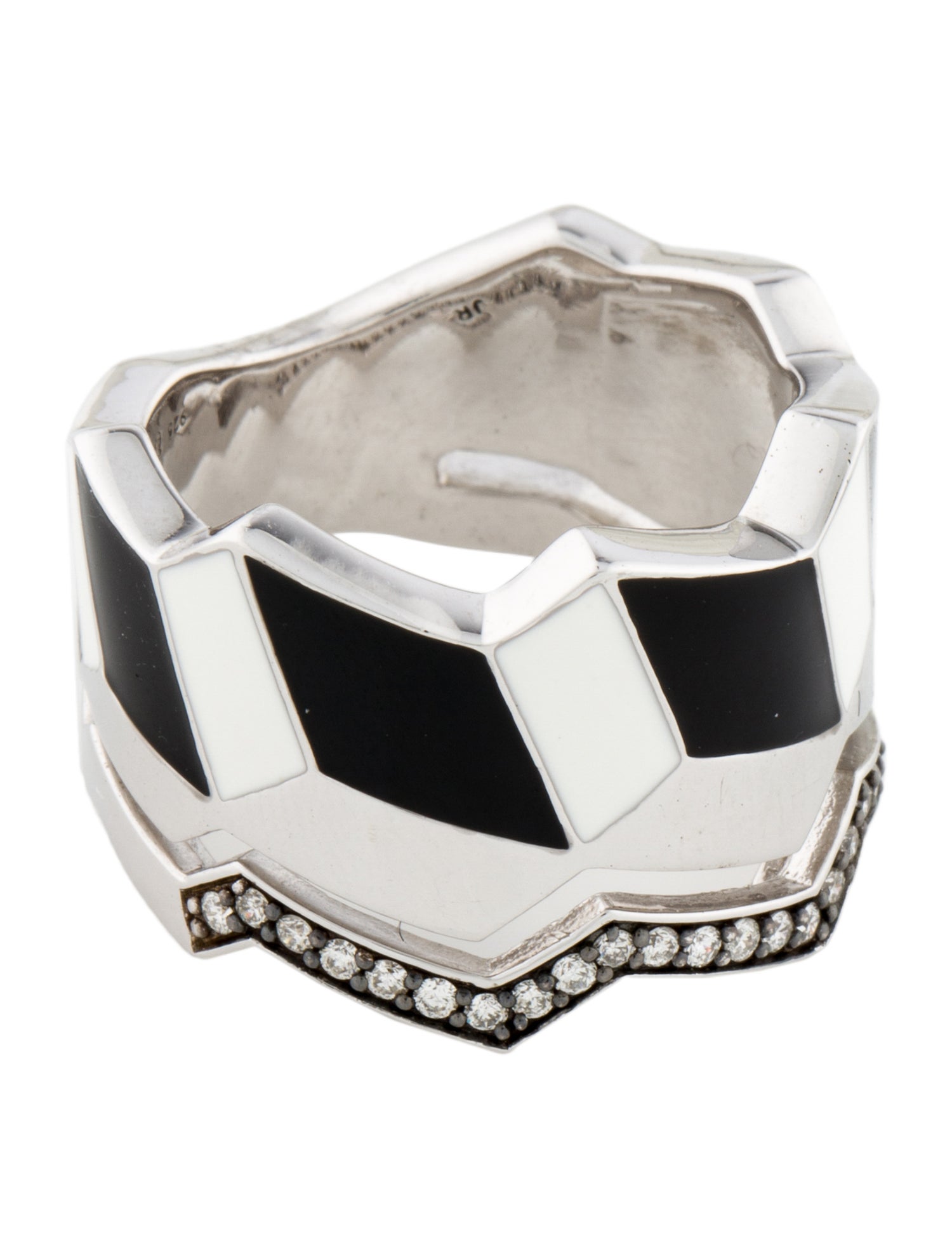 Judith Ripka Diamond & Enamel Odyssey Chevron Band Ring