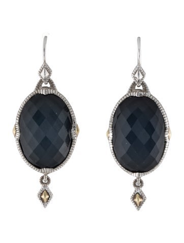 Judith Ripka Drop Quartz Hematite Doublet Earrings