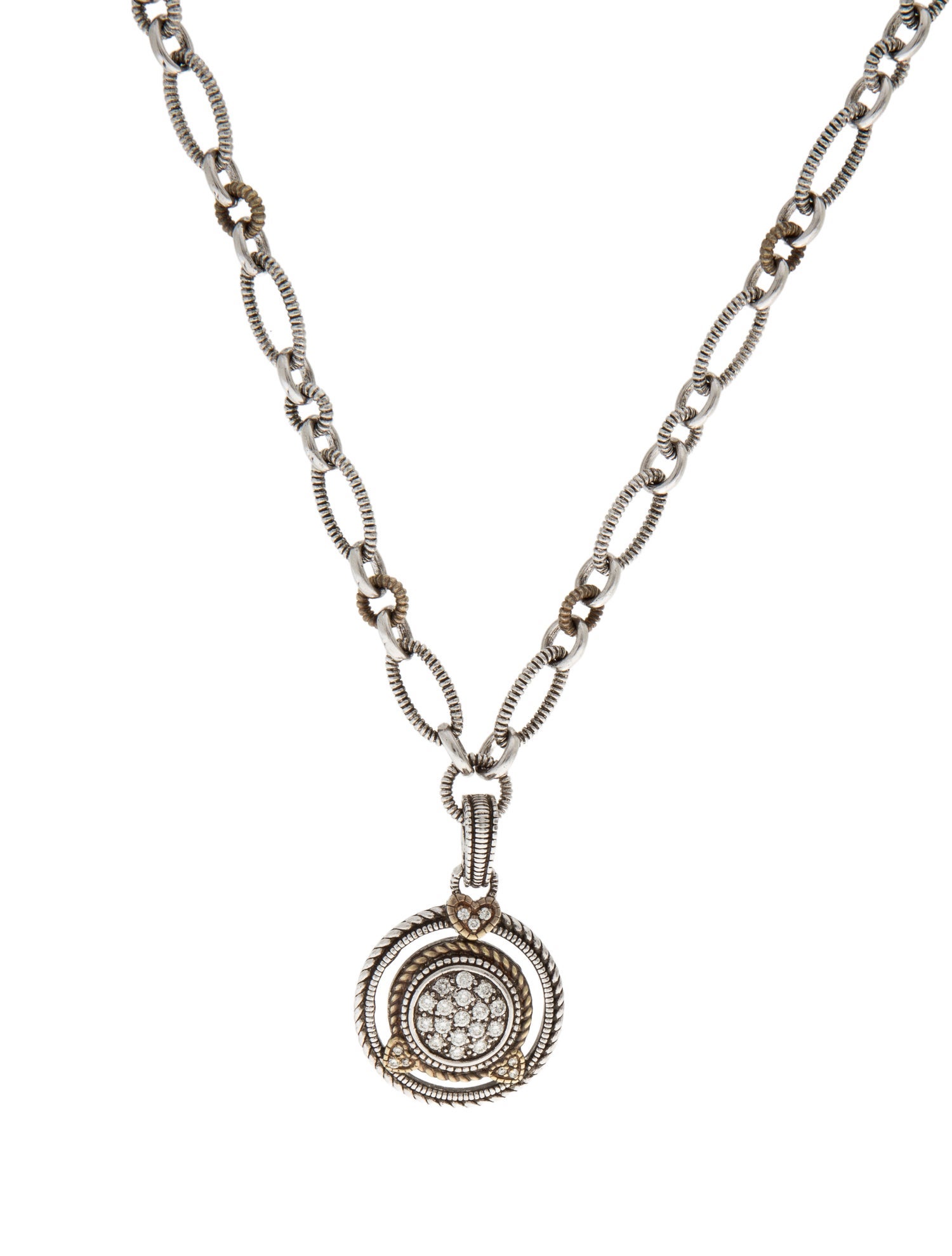 Judith Ripka Diamond Heart Round Pendant Necklace