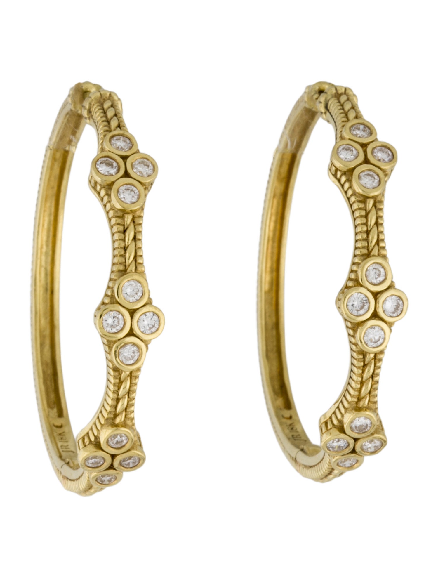Judith Ripka 18K Diamond Station Hoop Earrings