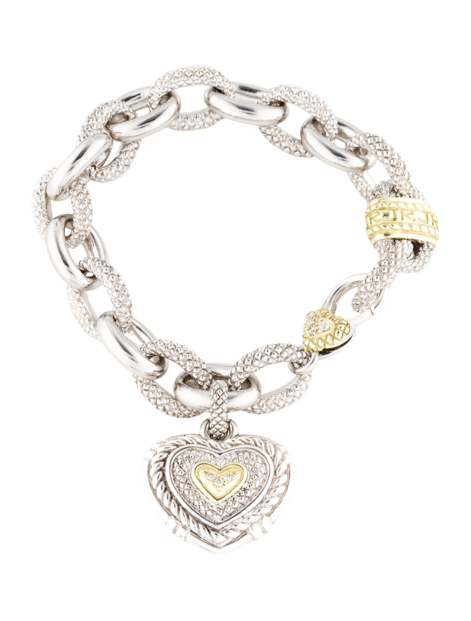 Judith Ripka Two-Tone Diamond Heart Charm Bracelet