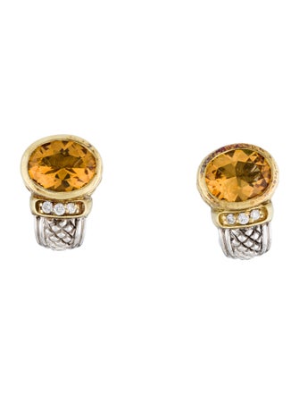 Judith Ripka Two-Tone Citrine & Diamond Earclips