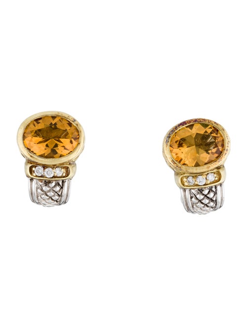 Judith Ripka Two-Tone Citrine & Diamond Earclips