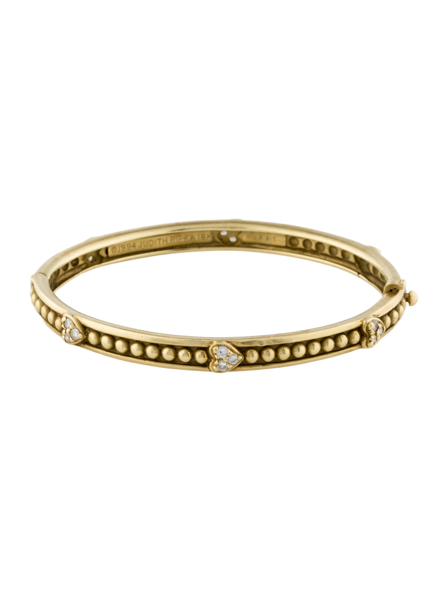 Judith Ripka 18K Diamond Heart Beaded Hinged Bracelet