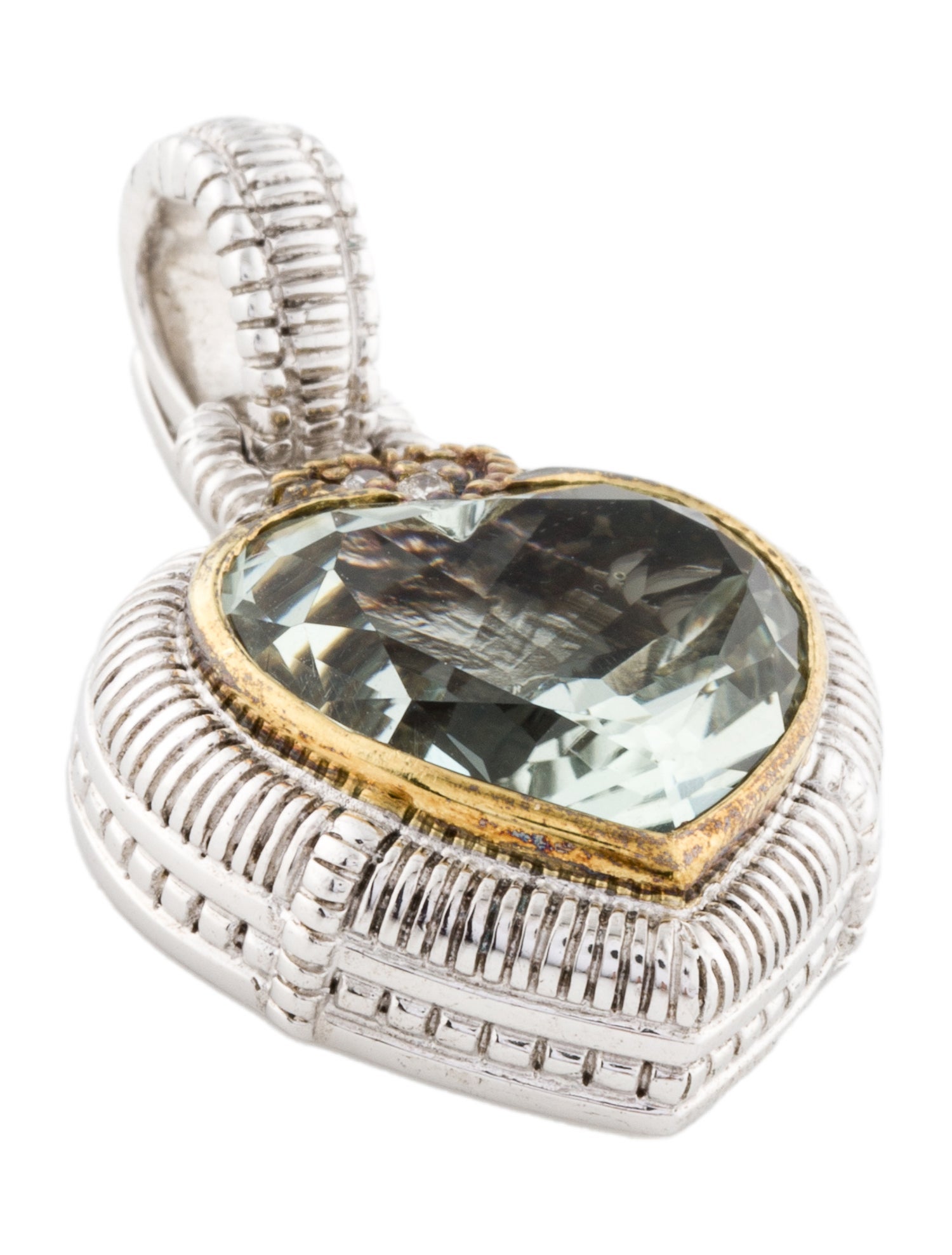 Judith Ripka Prasiolite & Diamond Heart Enhancer Pendant