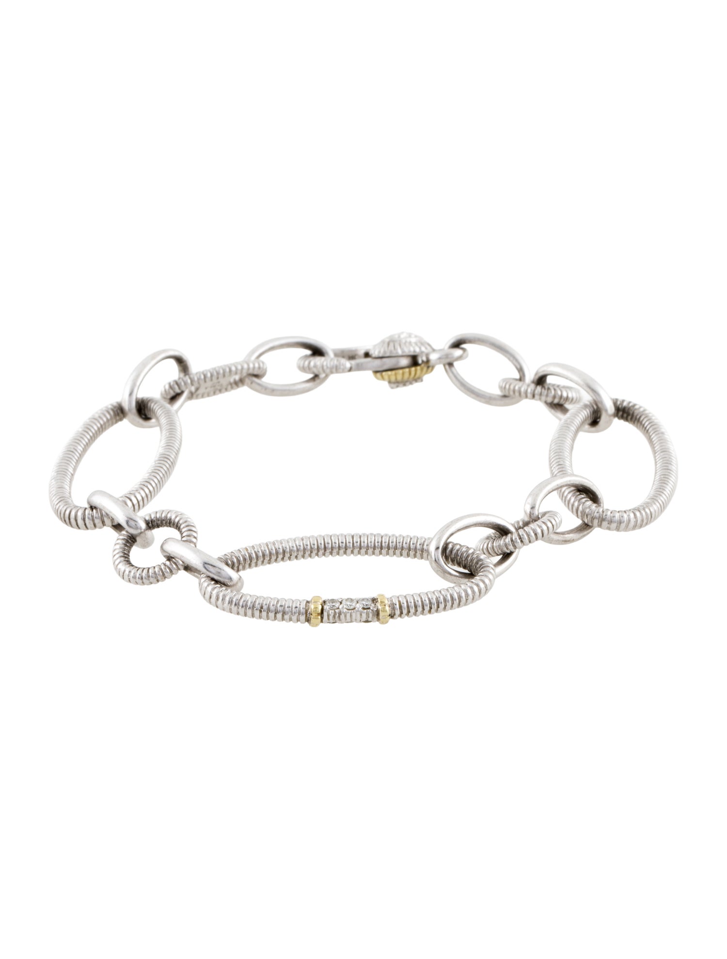 Judith Ripka Two-Tone Diamond Oval Link Bracelet