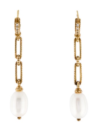 Judith Ripka Pearl & Topaz Link Drop Earrings