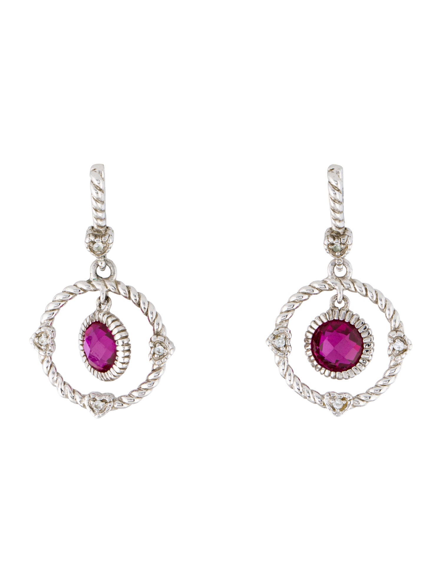 Judith Ripka Synthetic Ruby & Colorless Sapphire Drop Earrings