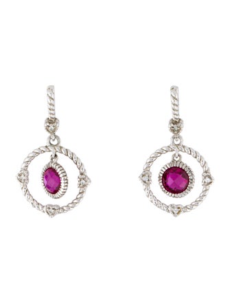 Judith Ripka Synthetic Ruby & Colorless Sapphire Drop Earrings