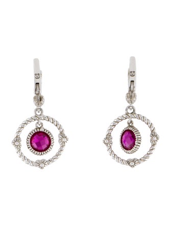 Judith Ripka Synthetic Ruby & Colorless Sapphire Drop Earrings
