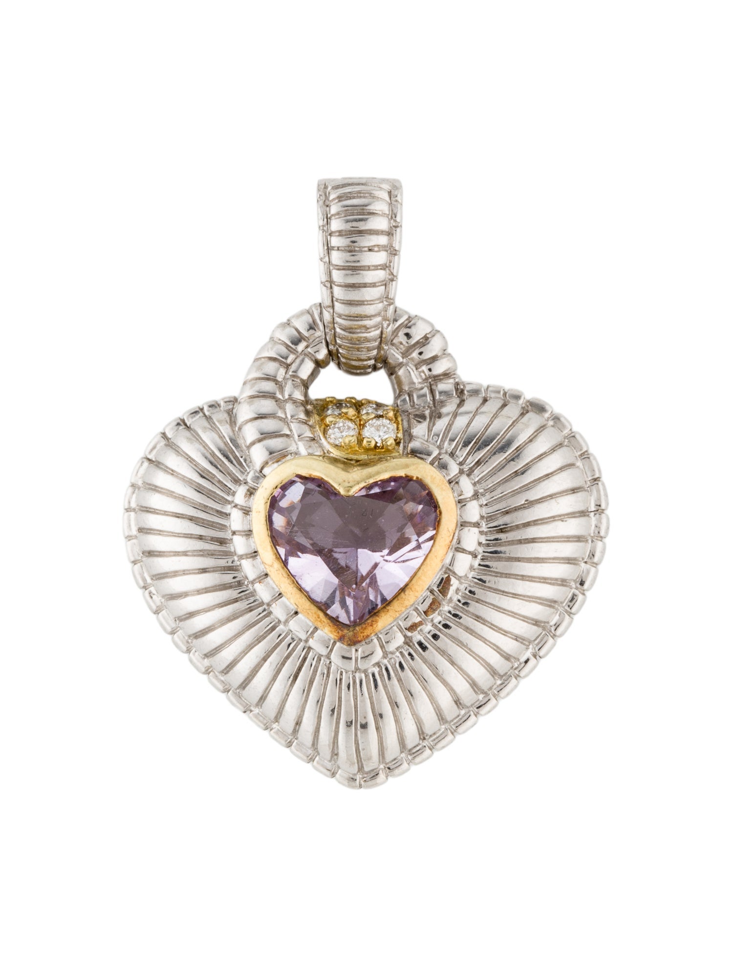 Judith Ripka 1.76ct Amethyst & Diamond Heart Enhancer Pendant