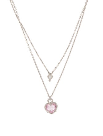 Judith Ripka Cubic Zirconia & Topaz La Petite Heart Double Strand Pendant Necklace