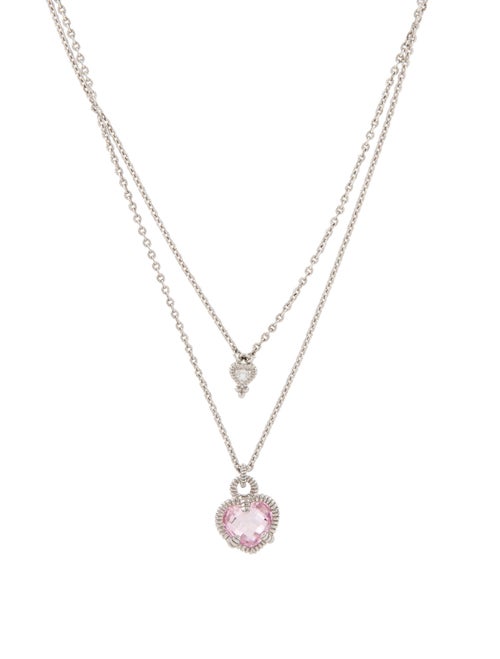 Judith Ripka Cubic Zirconia & Topaz La Petite Heart Double Strand Pendant Necklace