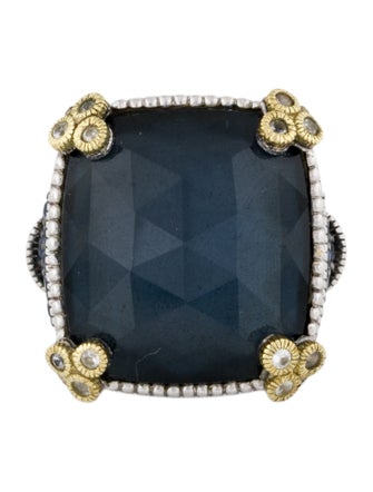 Judith Ripka Quartz & Hematine Doublet & Sapphire Cocktail Ring
