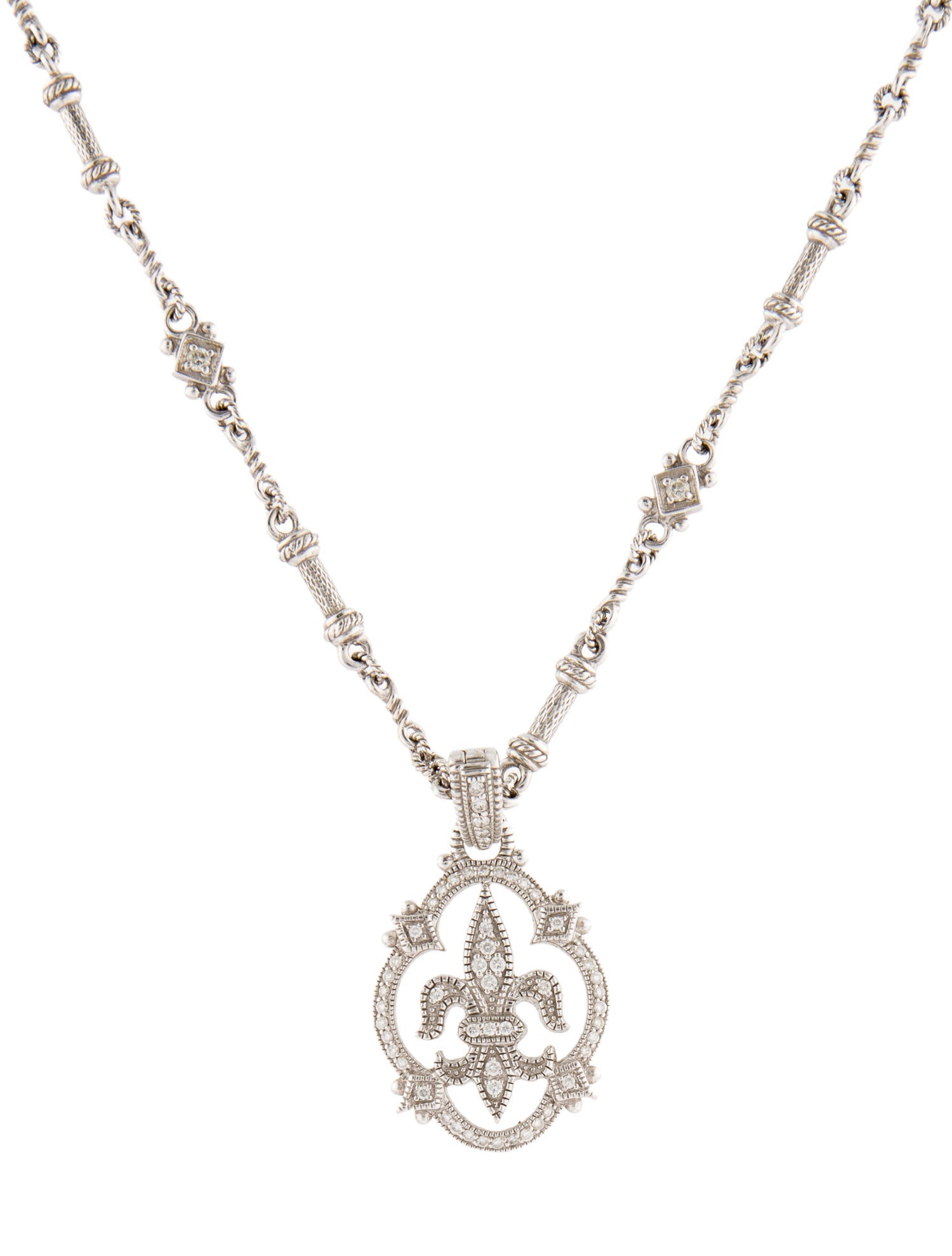 Judith Ripka 18K Diamond Fleur De Lis Pendant Necklace
