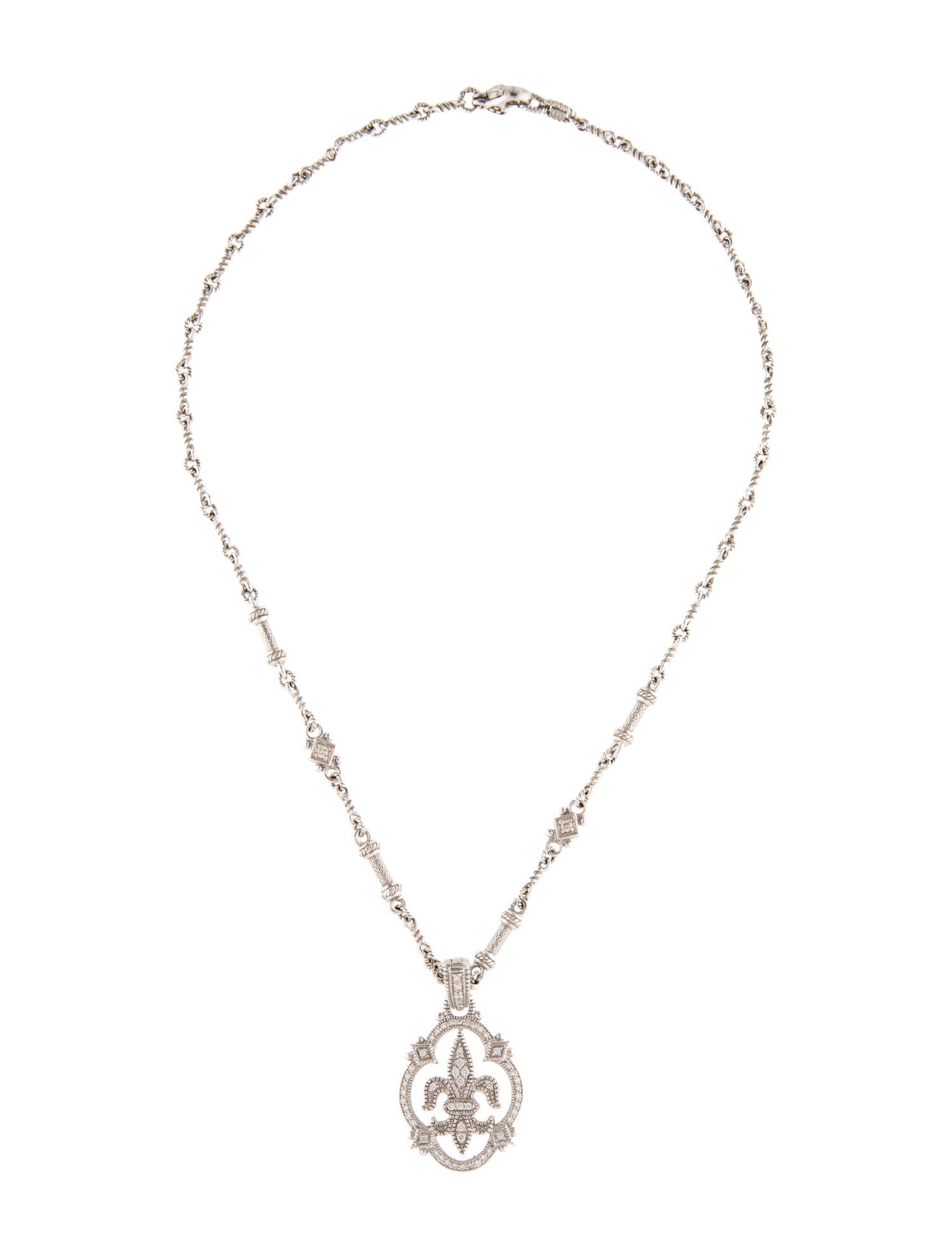 Judith Ripka 18K Diamond Fleur De Lis Pendant Necklace