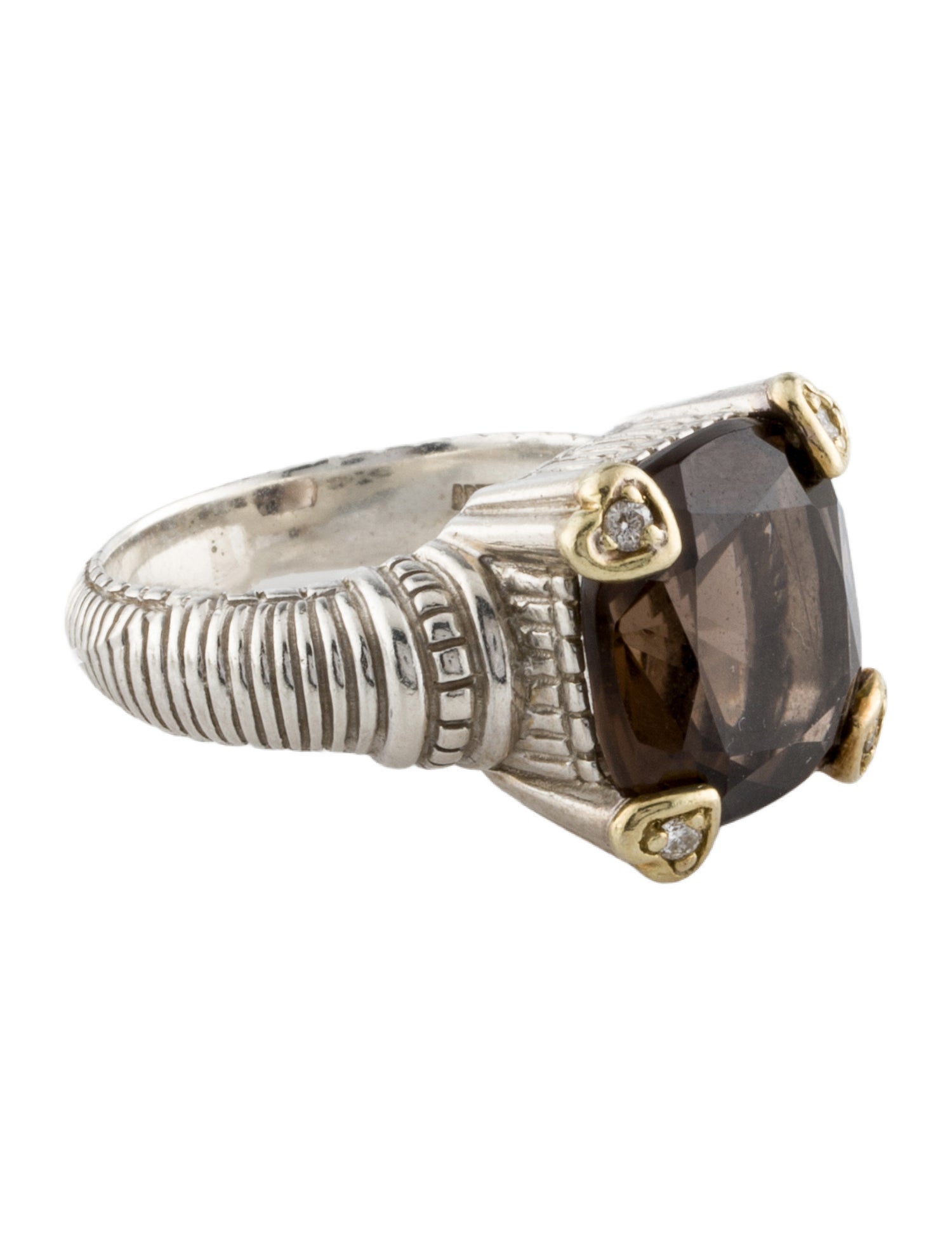 Judith Ripka Two-Tone Smokey Quartz & Diamond Heart Cocktail Ring