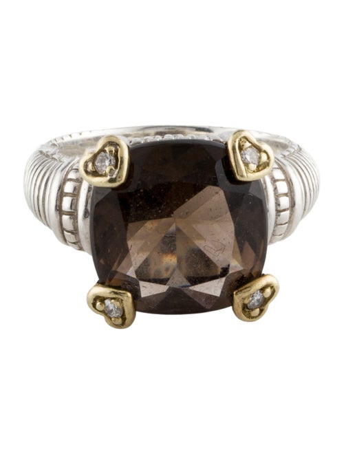 Judith Ripka Two-Tone Smokey Quartz & Diamond Heart Cocktail Ring