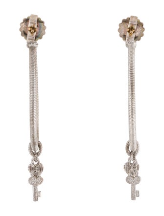 Judith Ripka Diamond Heart & Key Hoop Earrings