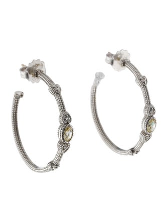 Judith Ripka Sapphire & Crystal Heart Hoop Earrings
