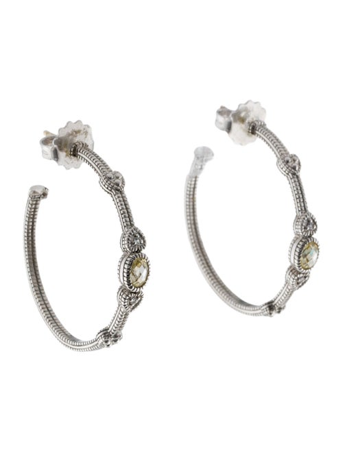Judith Ripka Sapphire & Crystal Heart Hoop Earrings