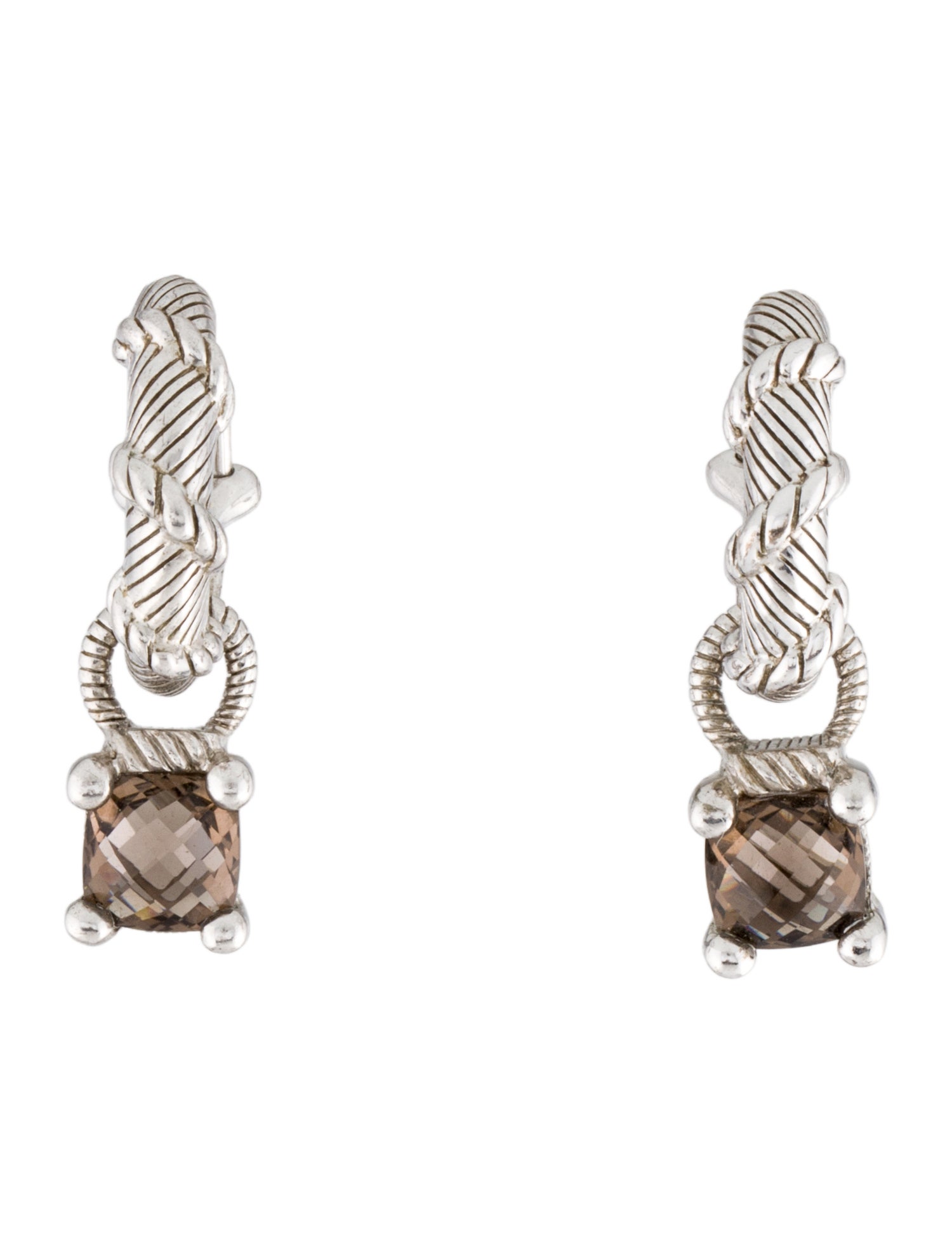 Judith Ripka Smoky Quartz Drop Hoop Earrings
