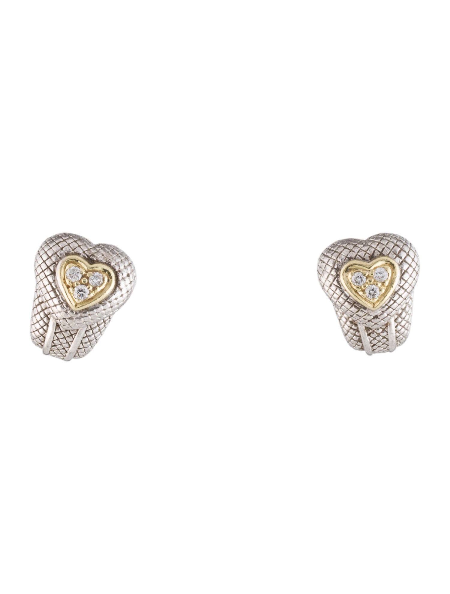 Judith Ripka Diamond Heart Two-Tone Earclips
