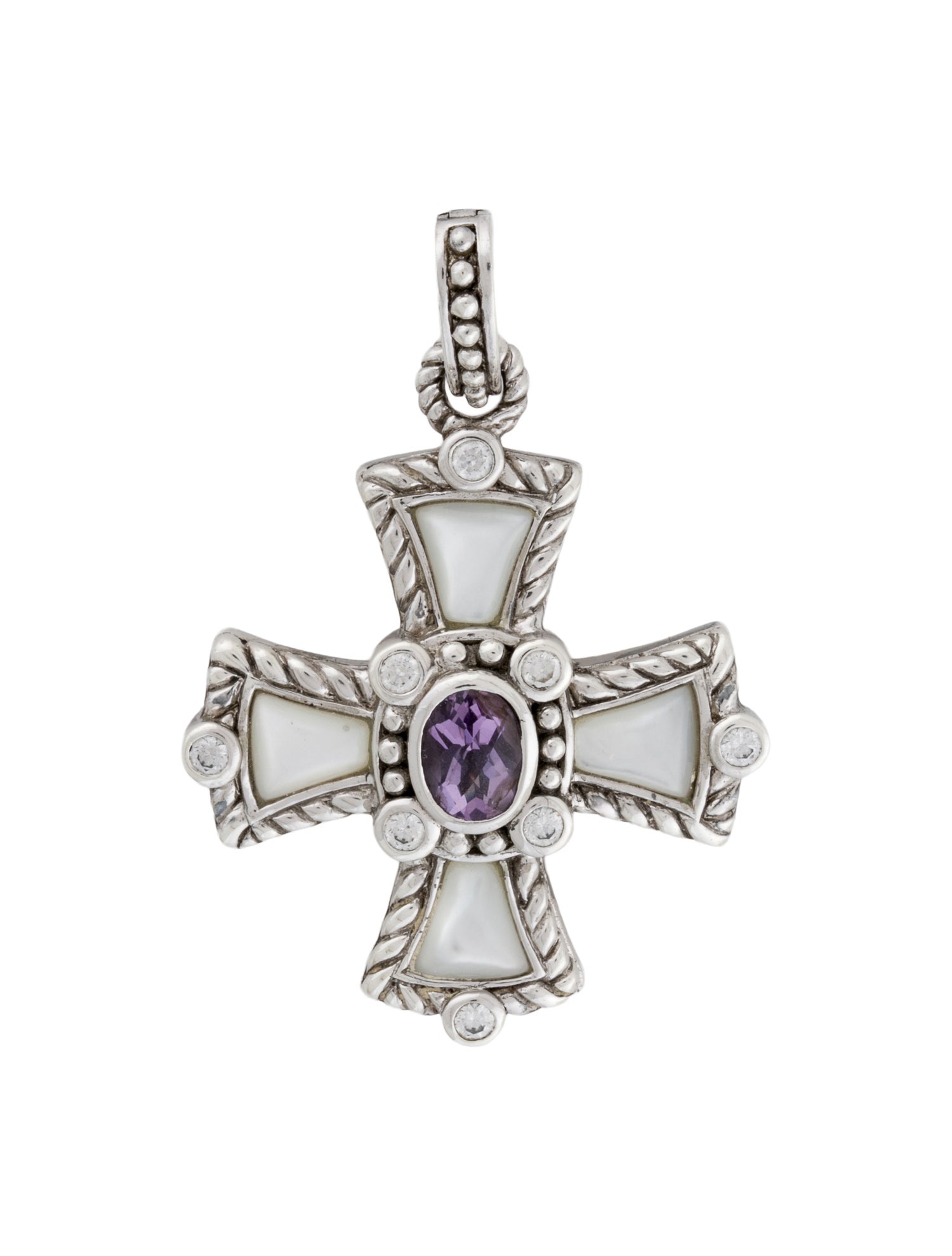 Judith Ripka Amethyst, Mother of Pearl & Cubic Zirconia Cross Pendant