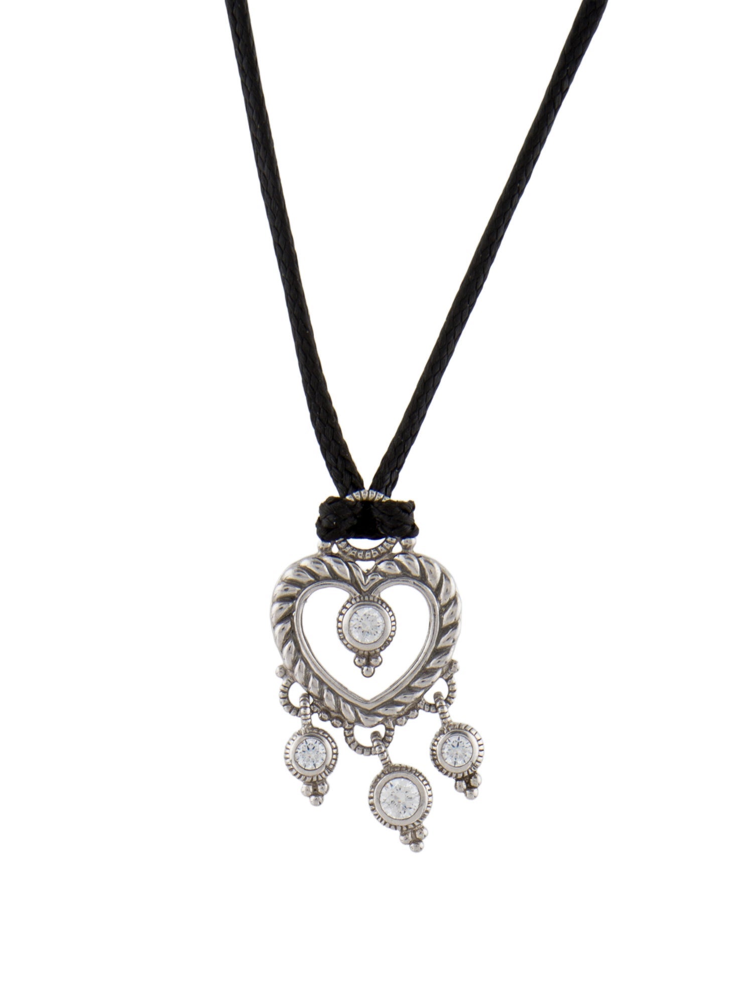 Judith Ripka Cubic Zirconia Heart Pendant w/ Unbranded Chord Necklace