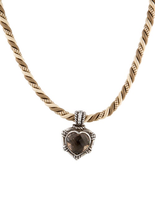 Judith Ripka Smoky Quartz & Silk Cord Heart Pendant Necklace