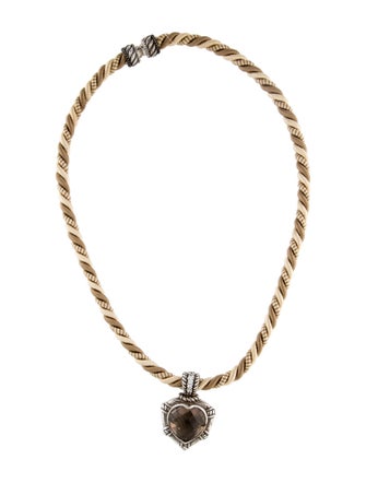 Judith Ripka Smoky Quartz & Silk Cord Heart Pendant Necklace
