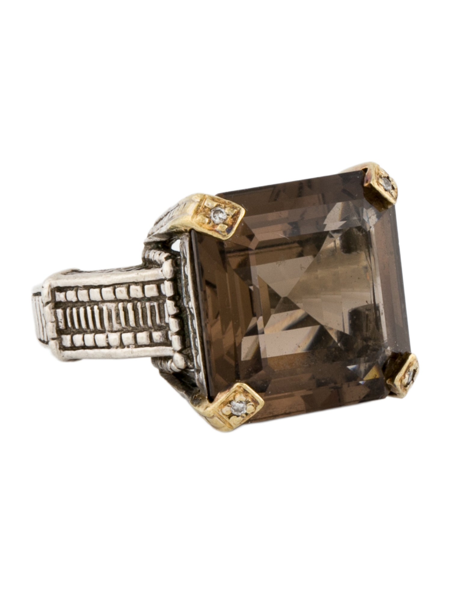 Judith Ripka 13.25ct Smoky Quartz & Diamond Cocktail Ring