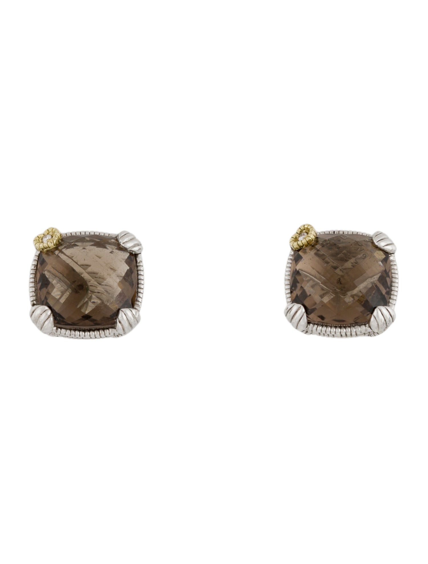 Judith Ripka Smoky Quartz & Diamond Stud Earrings