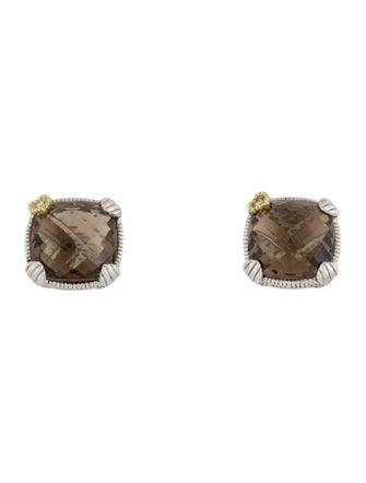 Judith Ripka Smoky Quartz & Diamond Stud Earrings