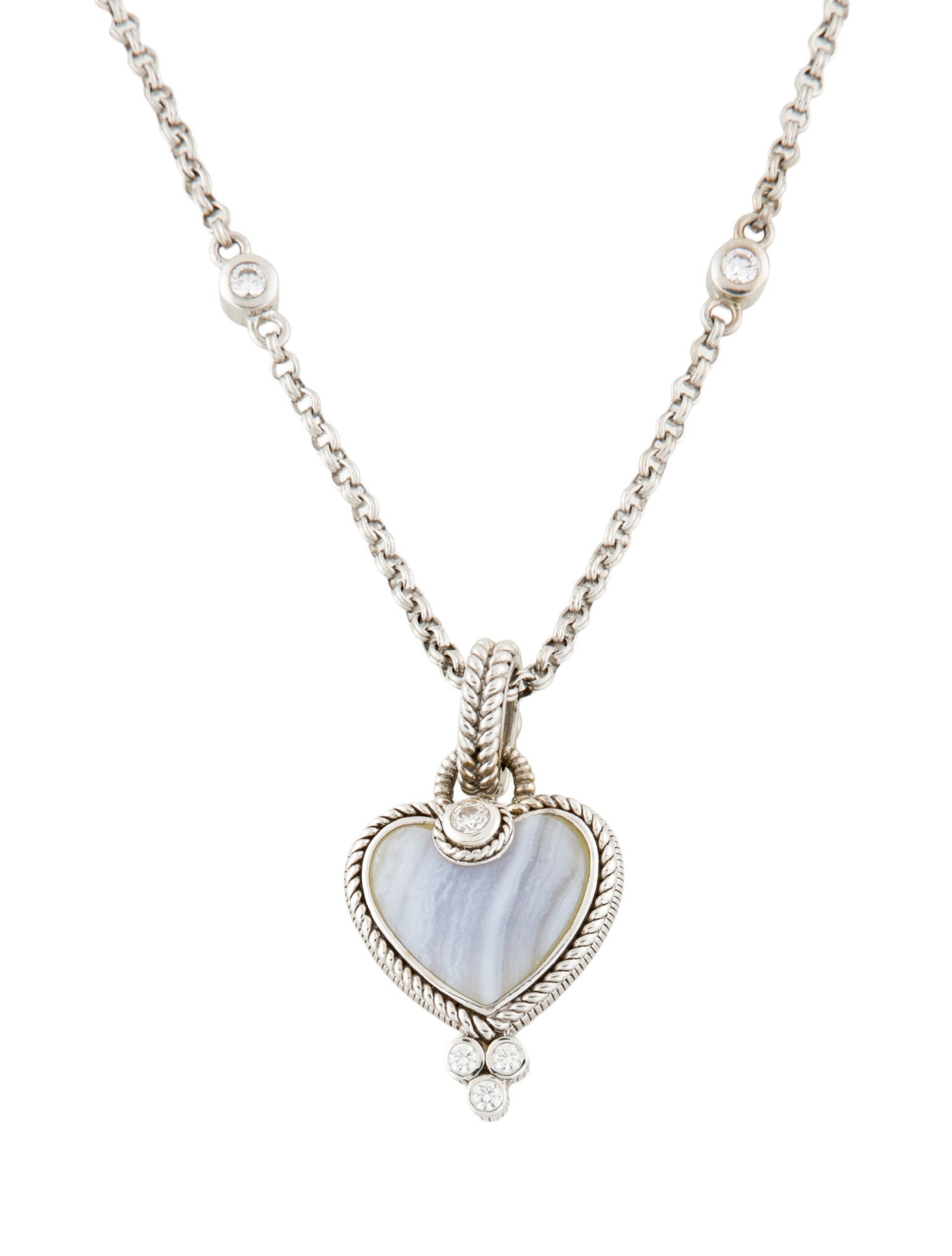 Judith Ripka Cubic Zirconia & Blue Lace Agate Heart Pendant Necklace