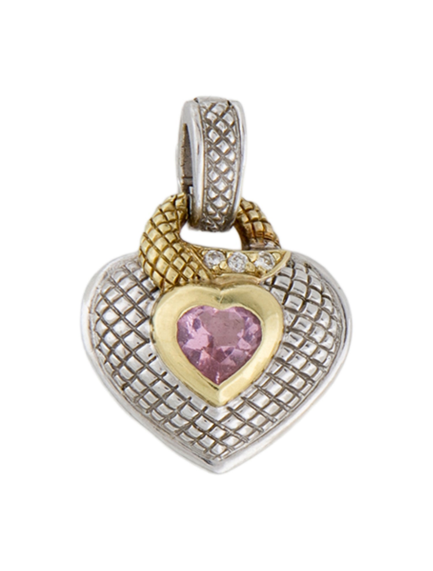 Judith Ripka Two-Tone Diamond & CZ Heart Enhancer Pendant