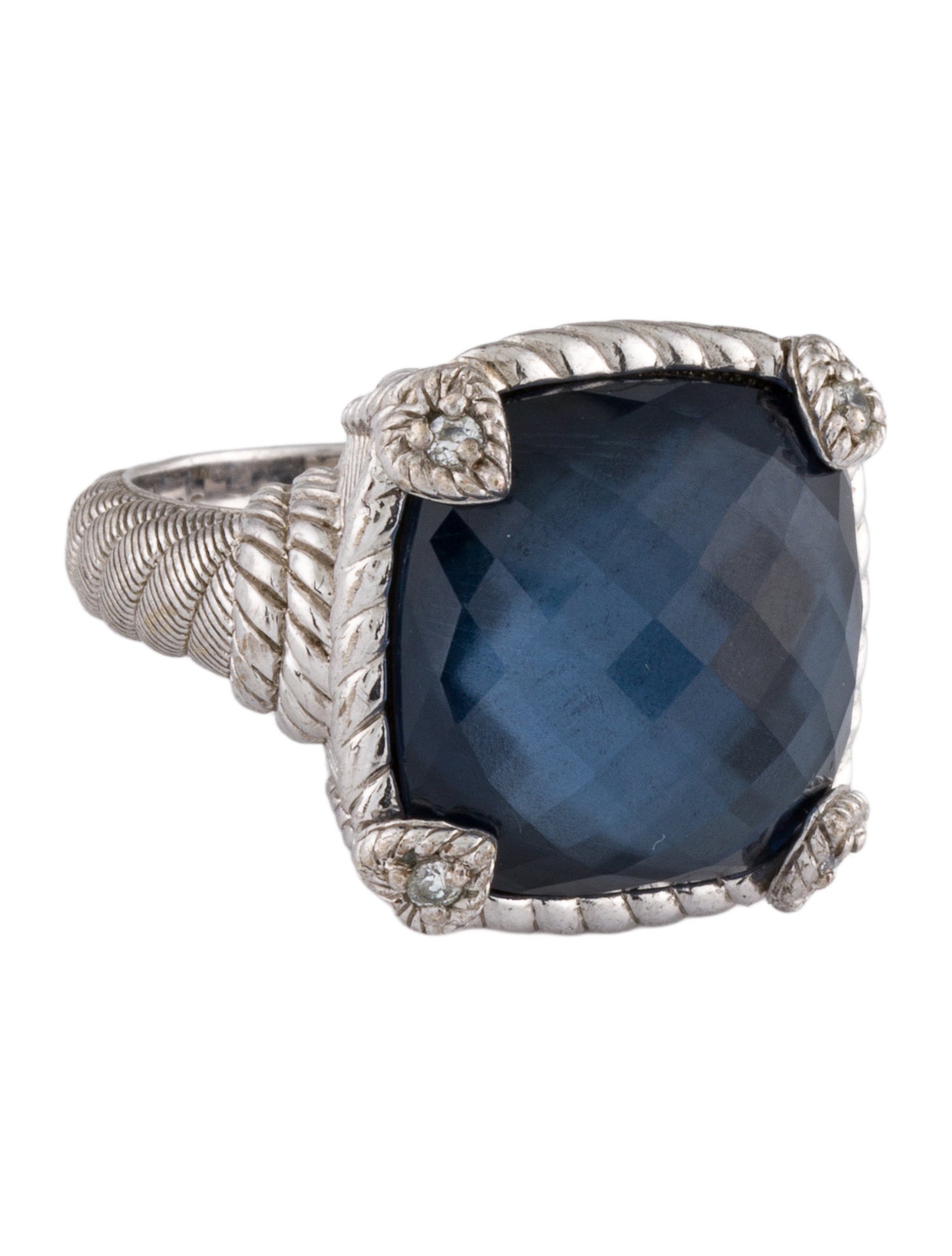 Judith Ripka Cubic Zirconia & Quartz Hematine Doublet Cocktail Ring