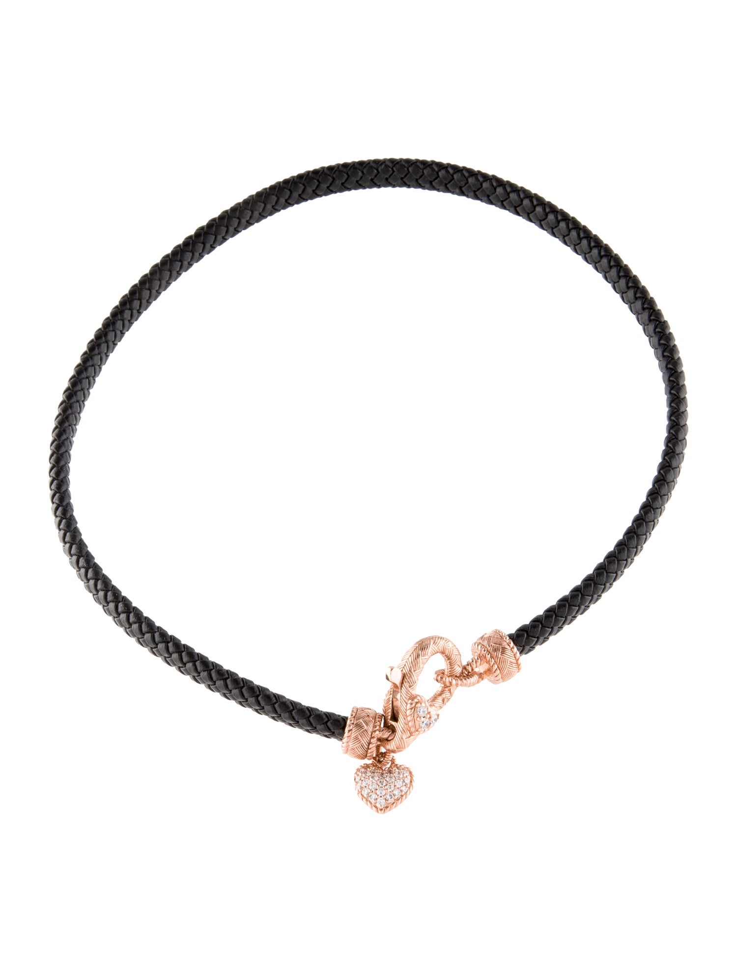 Judith Ripka Cubic Zirconia Heart Charm Leather Necklace